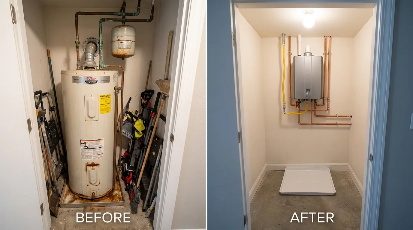 Tank water heater versus wall-mounted tankless unit comparison for Beloit, KS homeowners