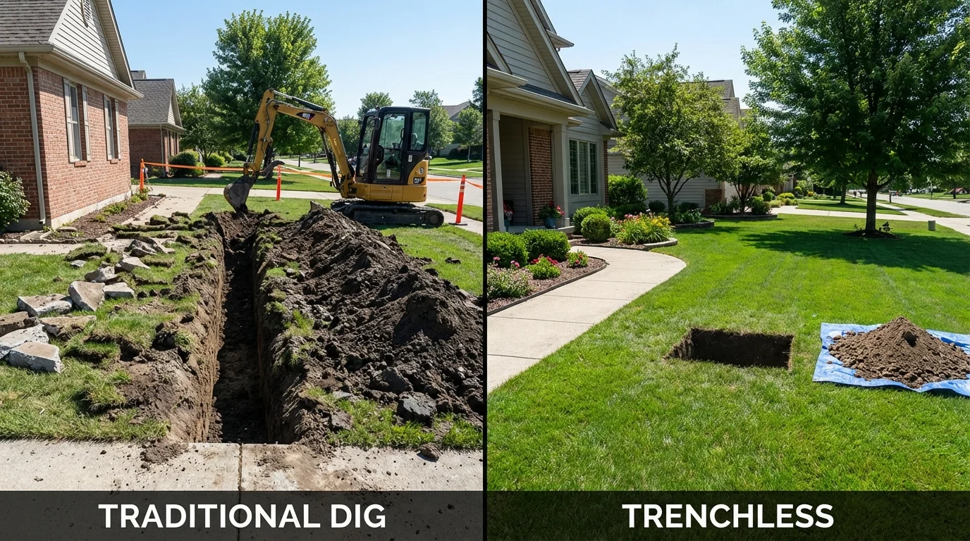 Trenchless sewer repair with minimal yard damage versus traditional excavation in Beloit, KS